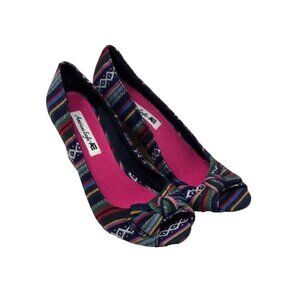 American Eagle Women's Fiesta  Rainbow Peep Toe Wedge Dressy Shoes size 8.5